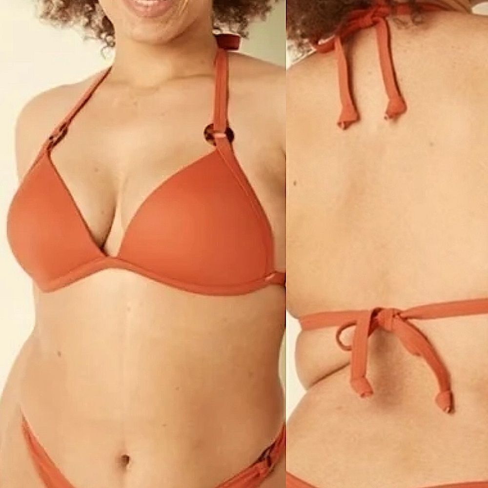 Victorias Secret Pink Swim suit padded push up Triangle Bikini Top Orange L